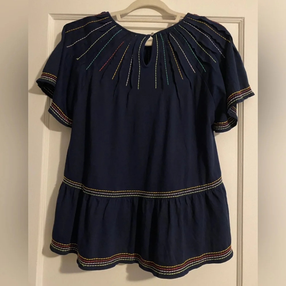 Maeve by Anthropologie Chamonix Embroidered Swing Top Navy Size XS